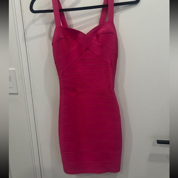 HERVE LEGER HOT PINK BANDAGE DRESS - Picture 1 of 4